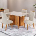 Ver imagem 1 de Conjunto Sala de Jantar 4 Lugares Retangular Tampo de Vidro e MDF Zambrone Yescasa Bege/Mel/Off White