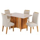 Ver imagem 2 de Conjunto Sala de Jantar 4 Lugares Retangular Tampo de Vidro e MDF Zambrone Yescasa Bege/Mel/Off White