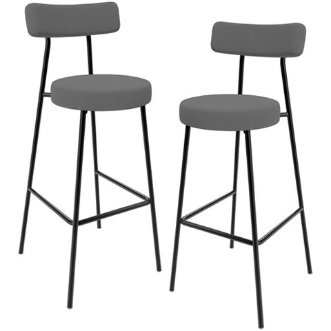 Kit 02 Banquetas Baixa Bar Cozinha Sala de Jantar Estrutura em Aço Milão L02 Suede Cinza - Lyam Deco