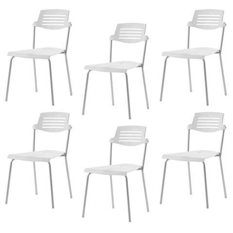 Kit 6 Cadeiras Base Tubular Fixa Clean Branco/Prata