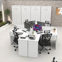Ver imagem 4 de Conjunto Escrivaninha Mesa de Canto em L Ilha 4 Lugares Office Branco