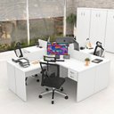 Ver imagem 2 de Conjunto Escrivaninha Mesa de Canto em L Ilha 4 Lugares Office Branco