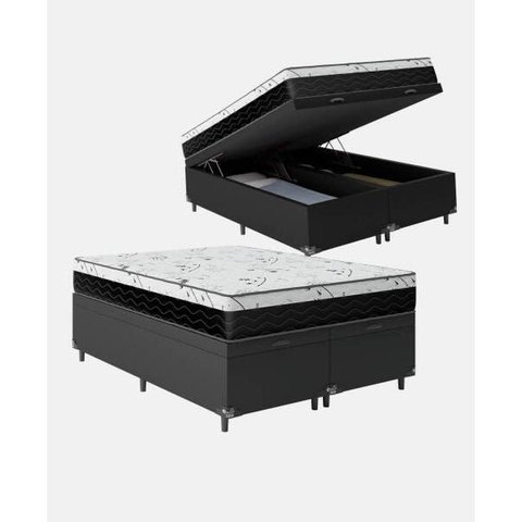 Cama Box Baú Queen Colchão Mola Bonnel Belos Sonhos + Box Sintético 69x158x198:Cinza
