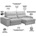 Ver imagem 4 de Sofá Retrátil Reclinável para Sala de Estar Living 230cm Nápoles F04 Bouclê Cinza - Lyam Decor