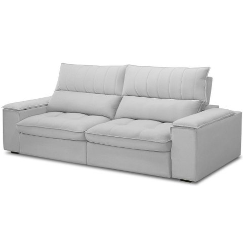 Sofá Retrátil Reclinável para Sala de Estar Living 230cm Nápoles F04 Bouclê Cinza - Lyam Decor