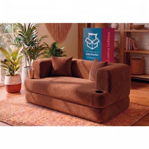 Sofá Cama Muna 1,50m Xpand Tech Tecido Bouclê Marrom Cama Inbox