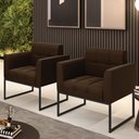 Ver imagem 2 de Kit 2 Poltronas Elisa Suede Marrom Base Metálica Industrial Preto - D'Rossi