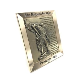 Quadro Adorno De Mesa Metal São Miguel Arcanjo Com Oração Dourado - 2