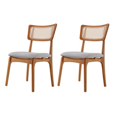 Conjunto 2 Cadeiras em Madeira Maciça Ravena Cinza/Luna/Imbuia Marrom