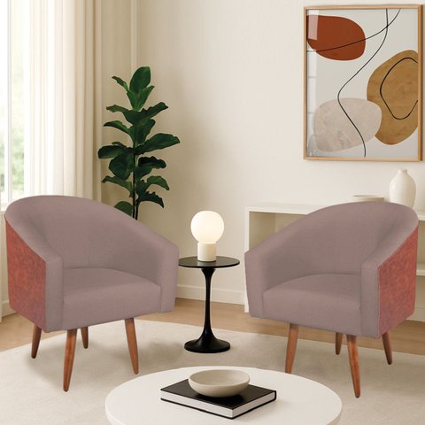 Kit 2 Poltronas Jade Decorativa Moderna Sala de Estar Quarto Escritório Conforto Corano Nozes e Linh