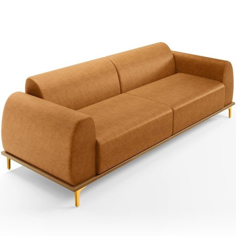 Sofá 3 Lugares Kiev 180cm D02 Base Castanho Pés D'ouro Couríssimo Whisky B-90