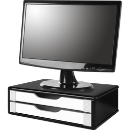 Suporte para Monitor Gaveteiro de Mesa 2 Gavetas Madeira Preto com Branco - 1