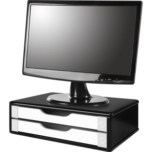Suporte para Monitor Gaveteiro de Mesa 2 Gavetas Madeira Preto com Branco