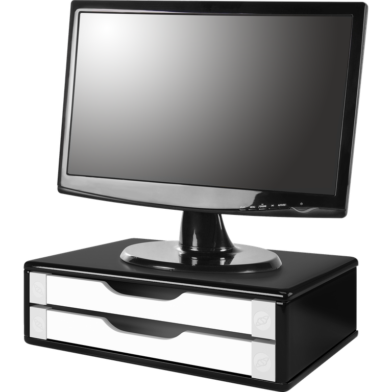 Suporte para Monitor Gaveteiro de Mesa 2 Gavetas Madeira Preto com Branco