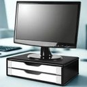 Ver imagem 2 de Suporte para Monitor Gaveteiro de Mesa 2 Gavetas Madeira Preto com Branco