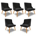 Ver imagem 1 de Kit 5 Cadeiras Decorativas Sala de Jantar Pés Palito de Madeira Firenze Suede Preto/Natural G19 - Gr