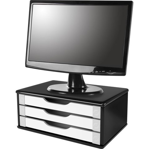 Suporte para Monitor com 3 Gavetas Preto e Branco - Souza