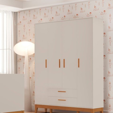Guarda-Roupa para Quarto de Bebê 4 Portas Flip Bege/Areia Fosco