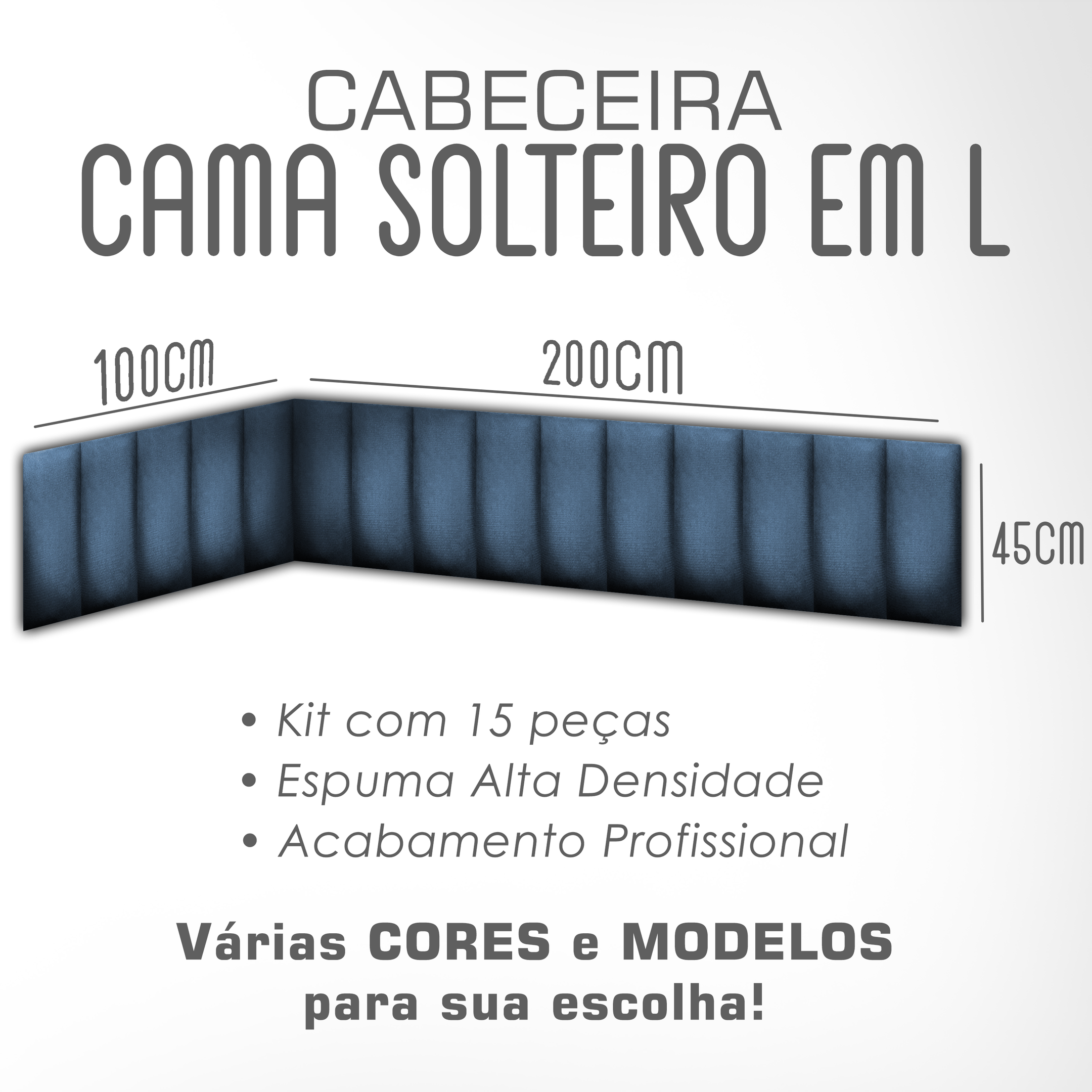 Cabeceira de Cama Box Solteiro Casal Queen King Estofada Modular 45x20cm - 8