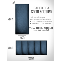 Cabeceira de Cama Box Solteiro Casal Queen King Estofada Modular 45x20cm - 4