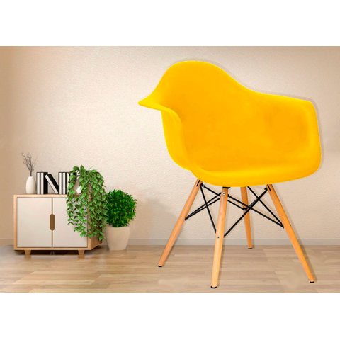 Cadeira Charles Eames Eiffel com Braço Amarelo Polipropileno Cozinha Sala Estar Mesa Jantar