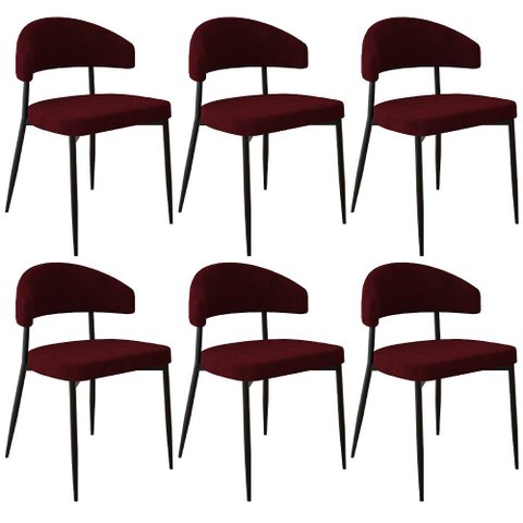 Kit 06 Cadeiras Estofada para Sala de Jantar Serena Preto C01 Bouclê Vermelho Bordô - Lyam Decor
