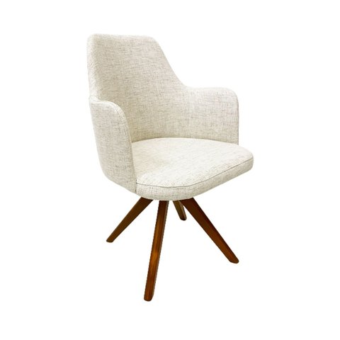Cadeira Jantar Saarinen com Braço Tecido Linho Madeira Giratória Nobre Maciça Poltronas do Sul