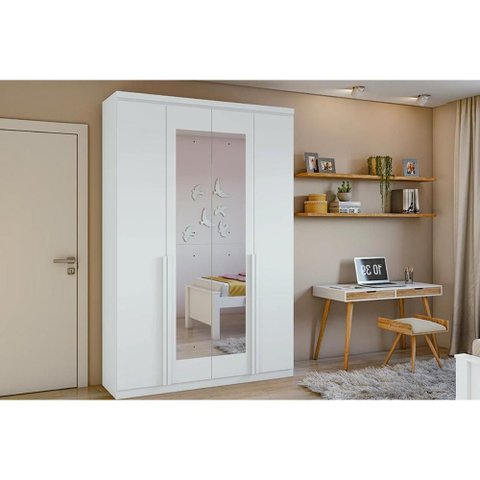 Guarda Roupa Casal 4 Portas (2 c/Espelho) e 2 Gavetas Alonzo Branco Lopas
