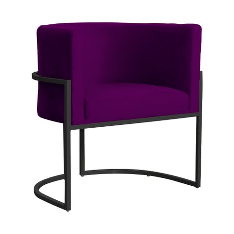 Poltrona Luana Veludo Roxo Base Preta Sala Luxo - Fm