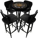 Ver imagem 1 de Conjunto Mesa Madeira Azulejo 60cm - Bistrô Fixa 98cm + 4 Banquetas 73 - Preta - Harley Davidson Genuine