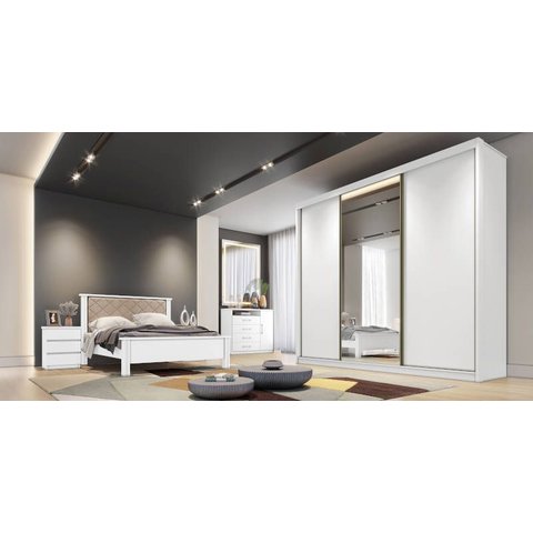 Guarda Roupa Casal com 1 Porta Espelhada 4 Gavetas - Londres-branco - Móveis Novo Horizonte