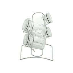 PORTA TEMPEROS 4 PEÇAS DE VIDRO TAMPA HERMÉTICA E SUPORTE CROMADO 200ML - LYOR 7087 - 2