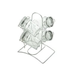 PORTA TEMPEROS 4 PEÇAS DE VIDRO TAMPA HERMÉTICA E SUPORTE CROMADO 200ML - LYOR 7087 - 1
