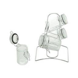 PORTA TEMPEROS 4 PEÇAS DE VIDRO TAMPA HERMÉTICA E SUPORTE CROMADO 200ML - LYOR 7087 - 3