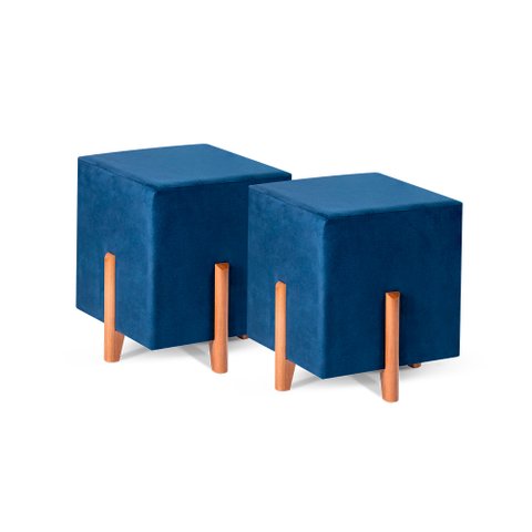 Kit 02 Puffs Decorativo Quadrado em Suede Cor Marinho