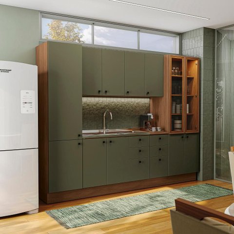 Cozinha Modulada Pixel Kappesberg 100% Mdp Canela/verde Frevo 280cm