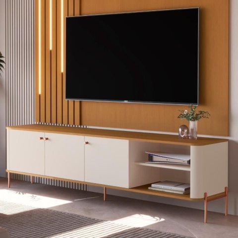 Rack para Tv 70 Polegadas Olaf Off White Nature Bronze