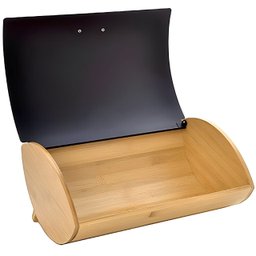 Porta Pão Retrátil em Metal Preto com Tampa Bambu 35cm - 4