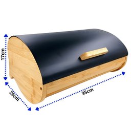 Porta Pão Retrátil em Metal Preto com Tampa Bambu 35cm - 2