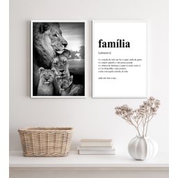 Kit 2 Quadros para Sala Leões- Família 45x34cm - com Vidro:madeira Preta - 2