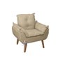 Poltrona/cadeira Decorativa e Puff Glamour Opala com Pés Quadrado Bege Linho - 2