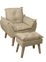 Ver imagem 1 de Poltrona/cadeira Decorativa e Puff Glamour Opala com Pés Quadrado Bege Linho