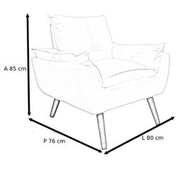 Poltrona/cadeira Decorativa e Puff Glamour Opala com Pés Quadrado Bege Linho - 4