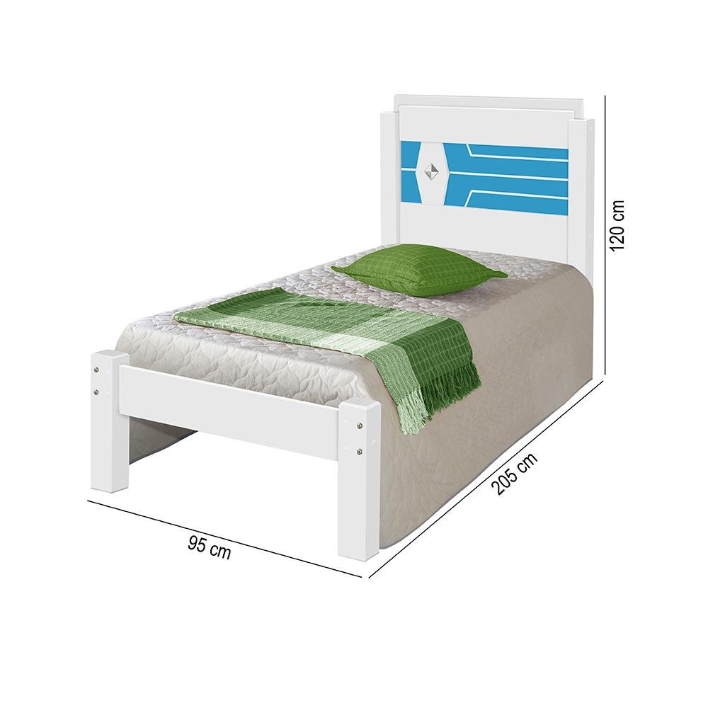 Cama Solteiro Reforçada Em MDF Com Colchão Livia Branco E Azul Carmolar - 4