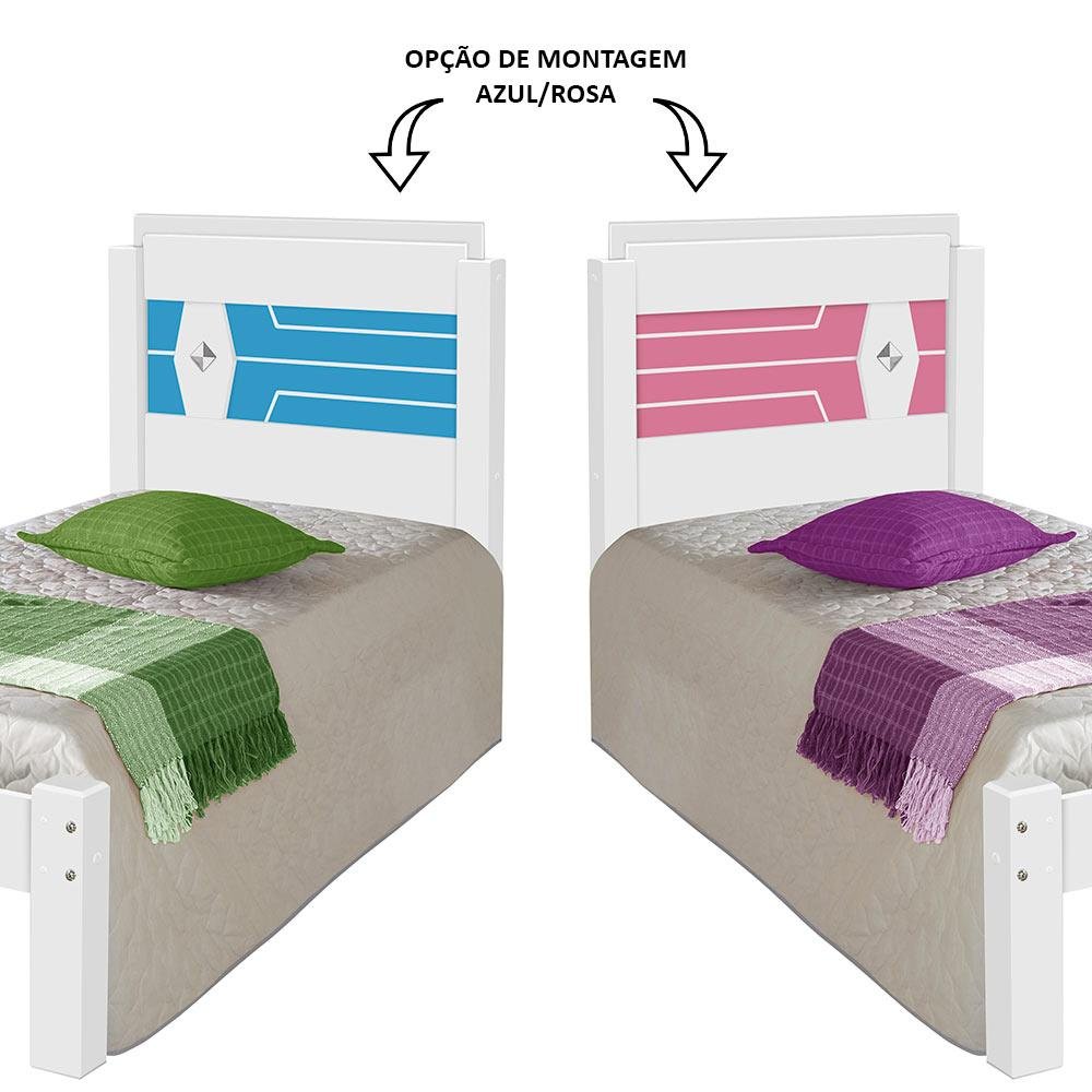 Cama Solteiro Reforçada Em MDF Com Colchão Livia Branco E Azul Carmolar - 3