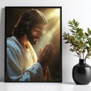 Ver imagem 1 de Quadro Jesus Fazendo Oração 45x34cm - com Vidro:moldura Branca