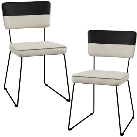 Kit 02 Cadeiras Decorativas Estofada Allana L02 Faixa Corano Preto Linho Champagne - Lyam Decor