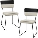 Ver imagem 1 de Kit 02 Cadeiras Decorativas Estofada Allana L02 Faixa Corano Preto Linho Champagne - Lyam Decor