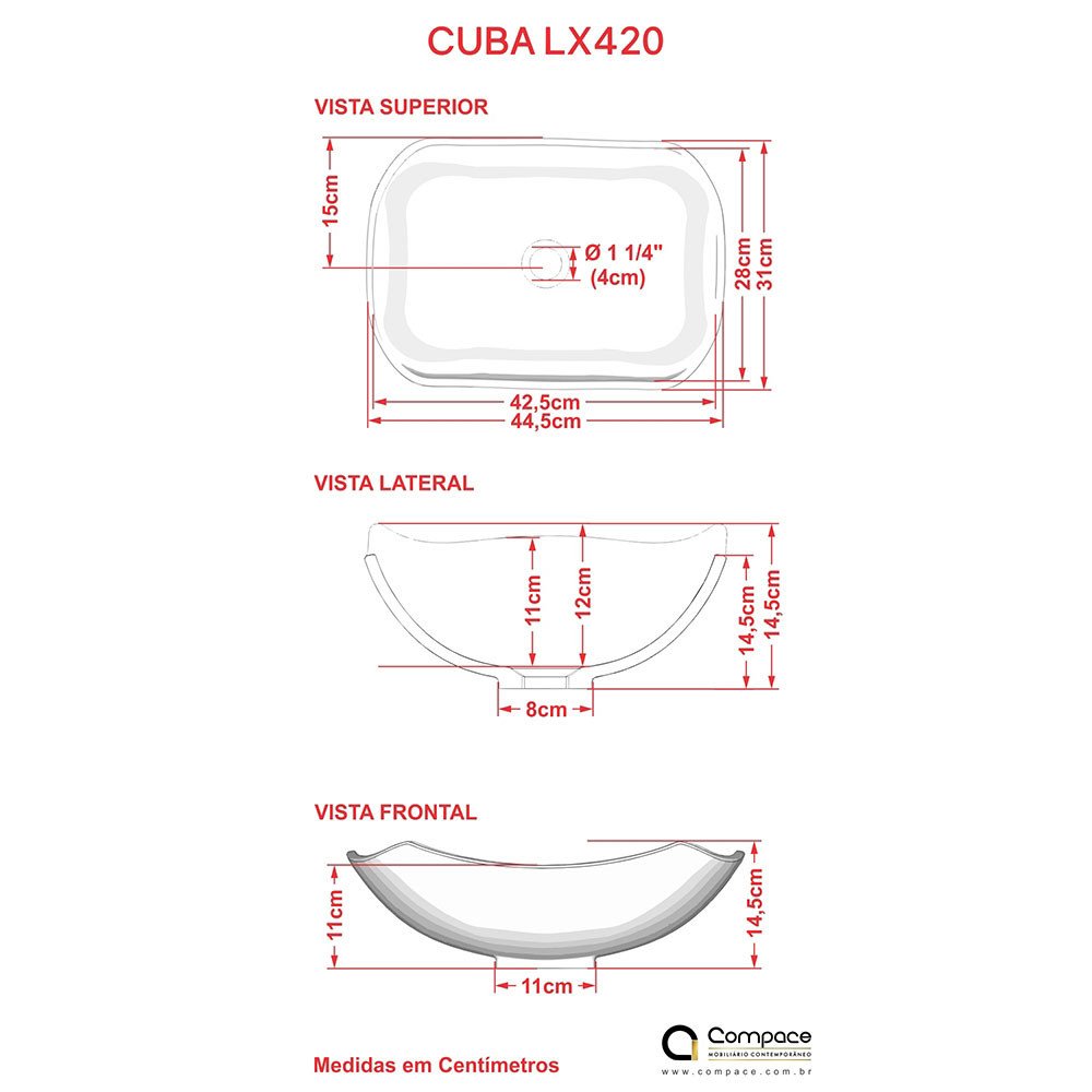 Cuba de Sobrepor Abaulada Retangular Lux Lx420 Compace - 3