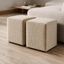 Ver imagem 2 de Kit 2 Puffs Quadrado Decorativo Sala de Estar Linho Bege